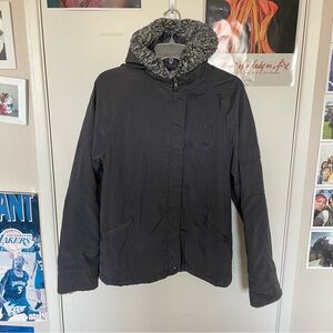 Roxy Black Hooded Puffer Jacket with Faux Fur Trim